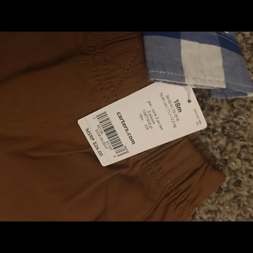 Carter’s preppy polo outfit pants and button down shirt blue checkered